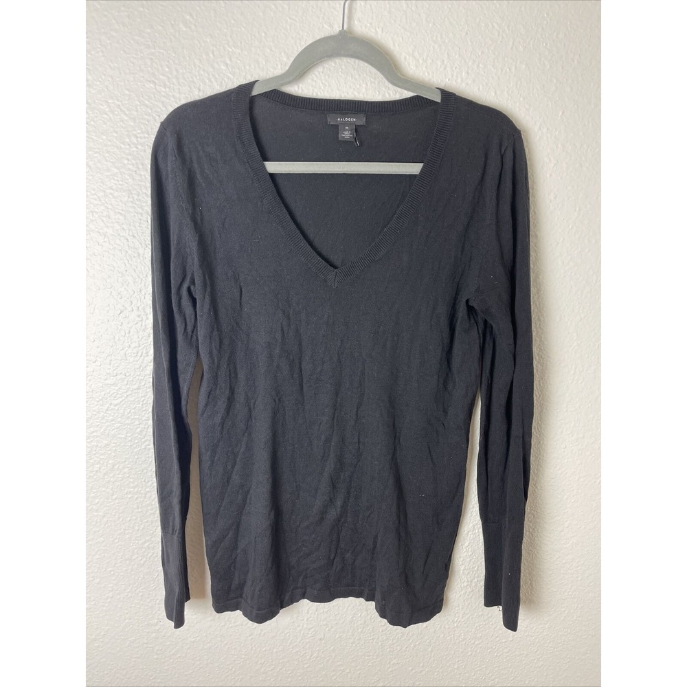 Halogen Black Long Sleeve V-Neck Thin Sweater Sz Medium M NWOT